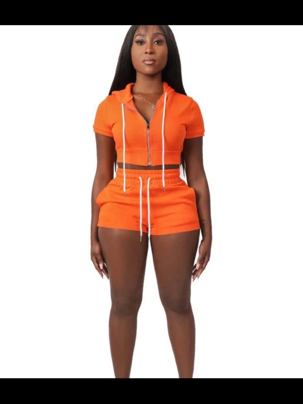 Women's Orange Pull-On Hoodie Shorts